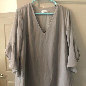 Calvin Klein grey v neck bell sleeve blouse